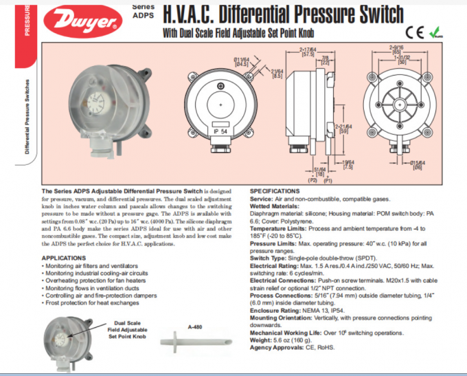 Dwyer Micro Pressure Switch Differential Pressure Switch ADPS-03-2-N