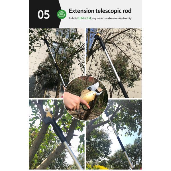 Swansoft 30mm 36V 45mm Lithium Battery Cordless Garden Pruner Scissors Electric Pruning Shear with Telescopic rod