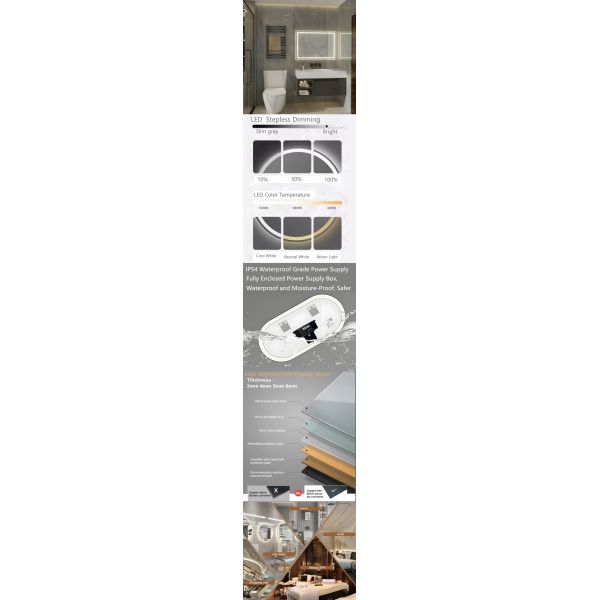 Customizable Functions Smart LED Bathroom Mirror Dual-Touch Control 3000K~6000K