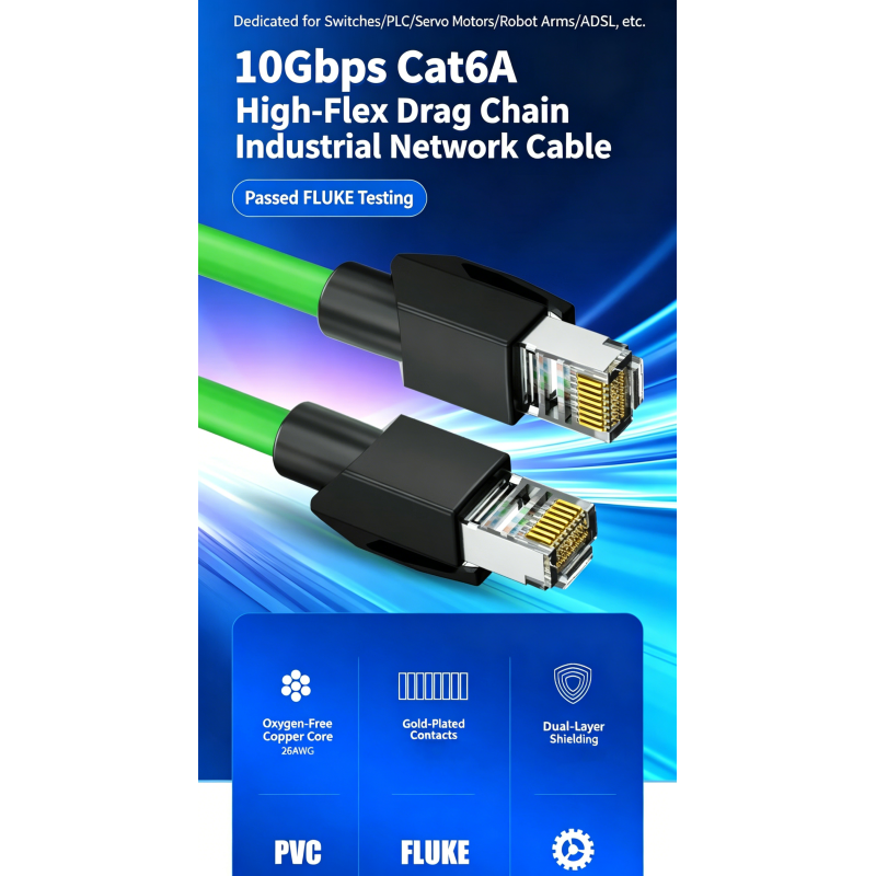 M12 D-Code 4 Pin to RJ45 Connector Ethercat Cable High Flex CAT6 Shielded Waterproof Network Cable