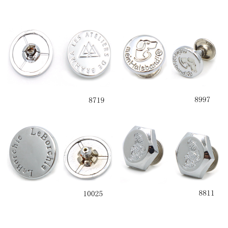 15mm Flat Circle Metal Rivet Studs with Deep Engraved Circular Logo, Decorative Leather Fasteners for Handbags & Dog Collars