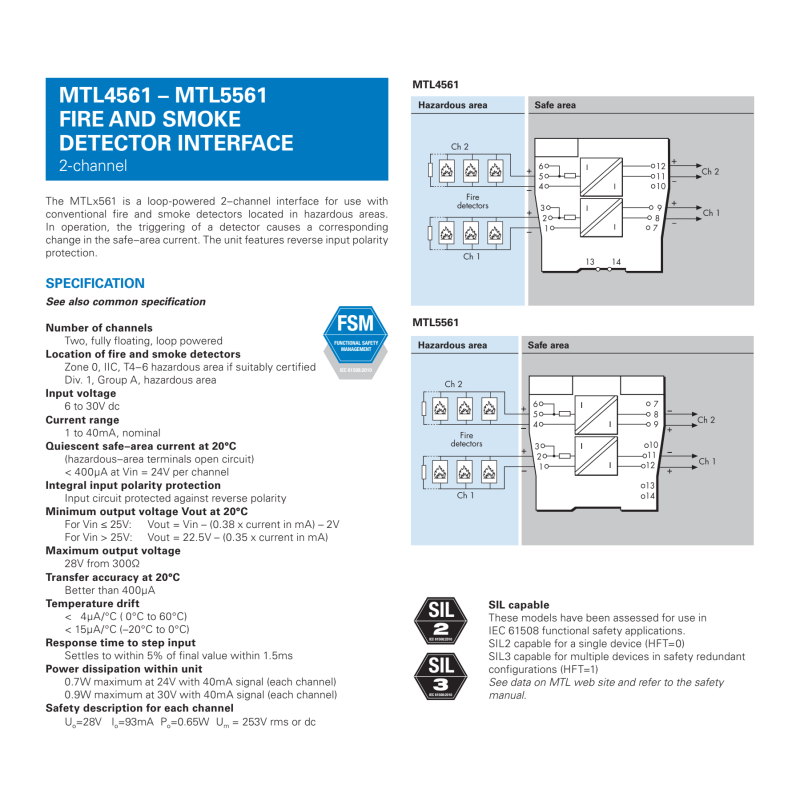 MTL5561 MTL Isolator Barrier Fire and Smoke Detector Interface