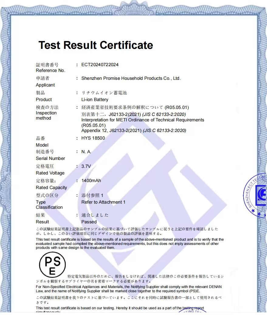 Shenzhen Huayousheng Energy Technology Co., Ltd. Certifications