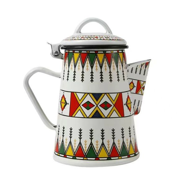 Classic Geometric Pattern Carbon Steel Camping Kettle Multiuse Boiling Water Kettle