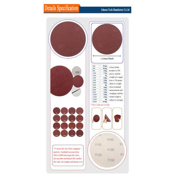 5 Inch Sanding Disc P60 - P800 Hook And Loop For Stone Car Paint Orbital Sander