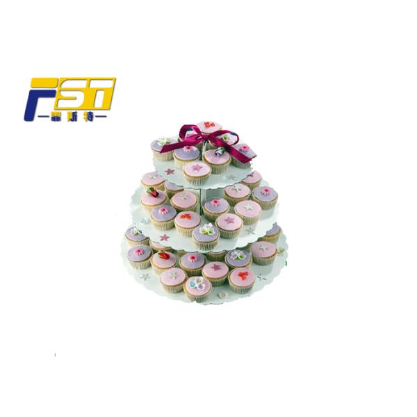 Luxury Fancy Cardboard Cake Display , Round Shape Three Tier Cardboard Cake Stand