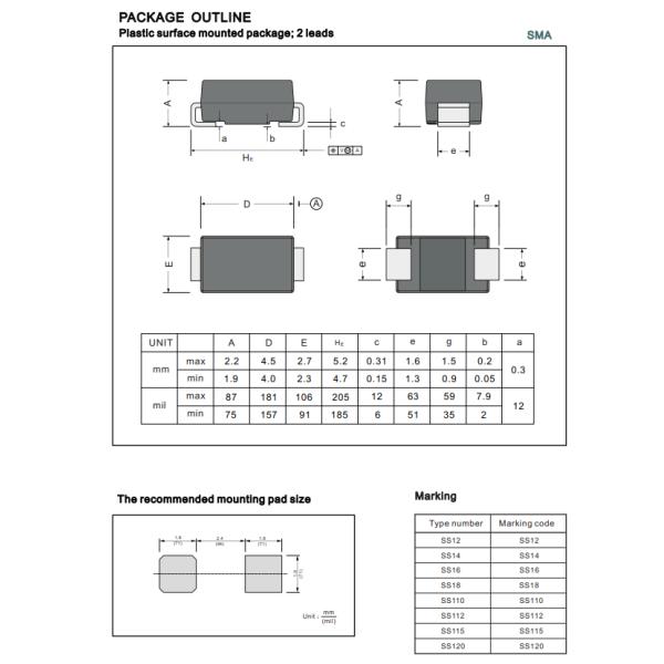 Surface Mount Schottky Diode SS14 SMA 1A 40V For Charger