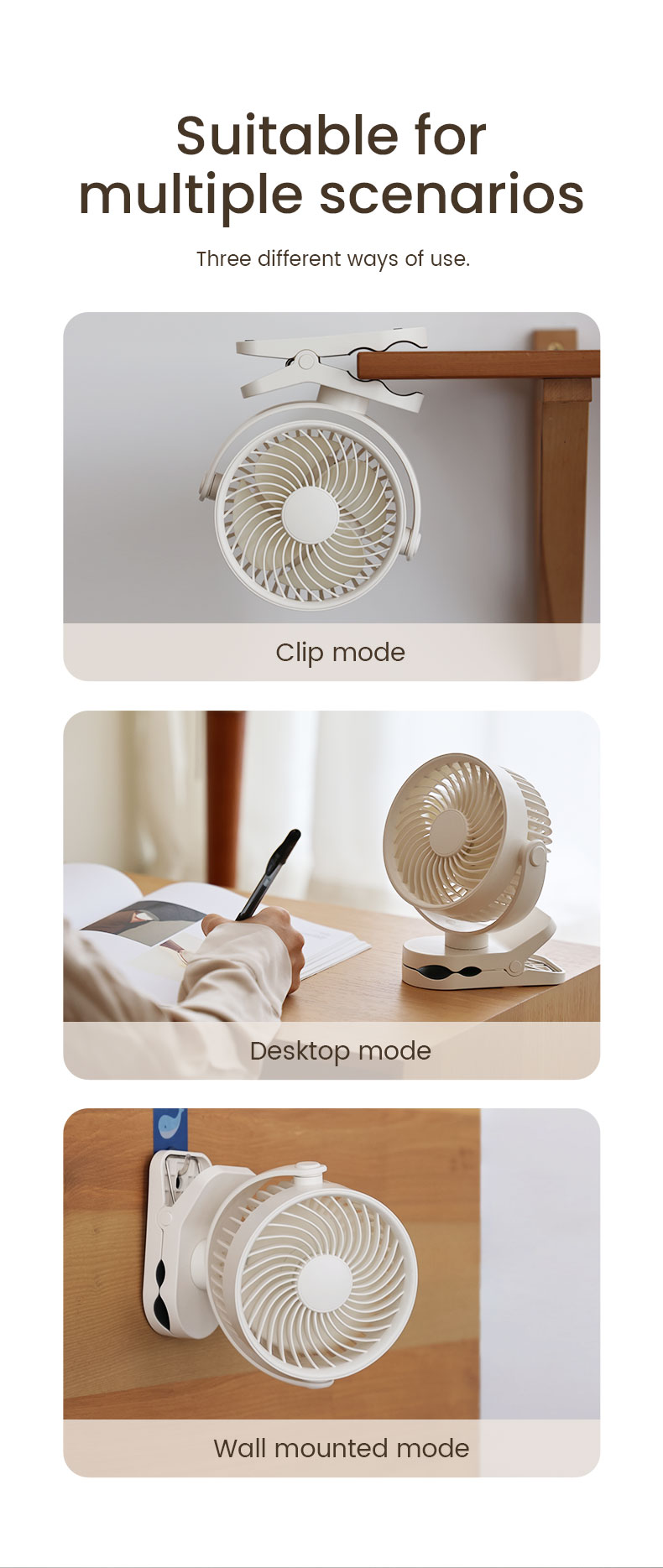 Customizable Rechargeable Clip Fan High Capacity Battery Designed for Outdoor Bedroom Office Hospital Use Cooling Functionality