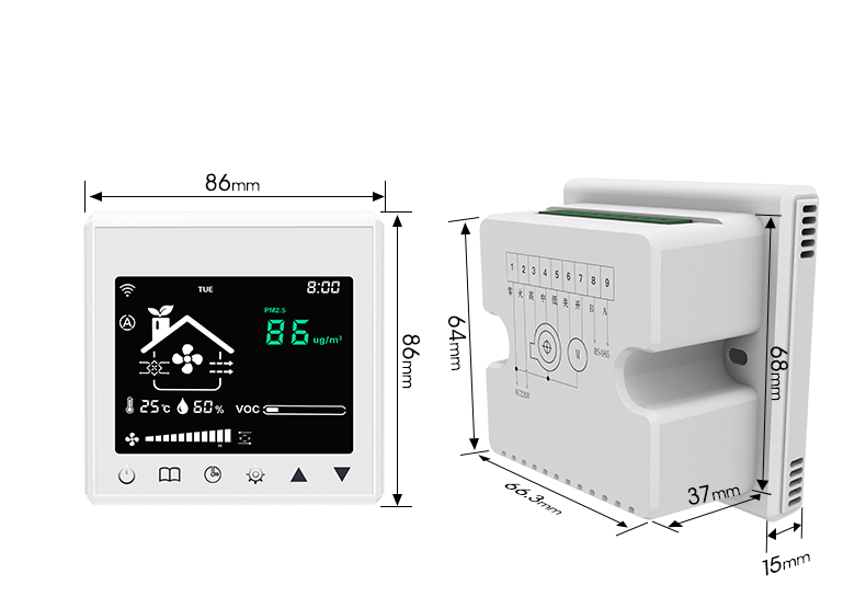 Smart Fresh Air Ventilation Controller Wall Mounted With CO2 PM2.5 VOC Monitoring