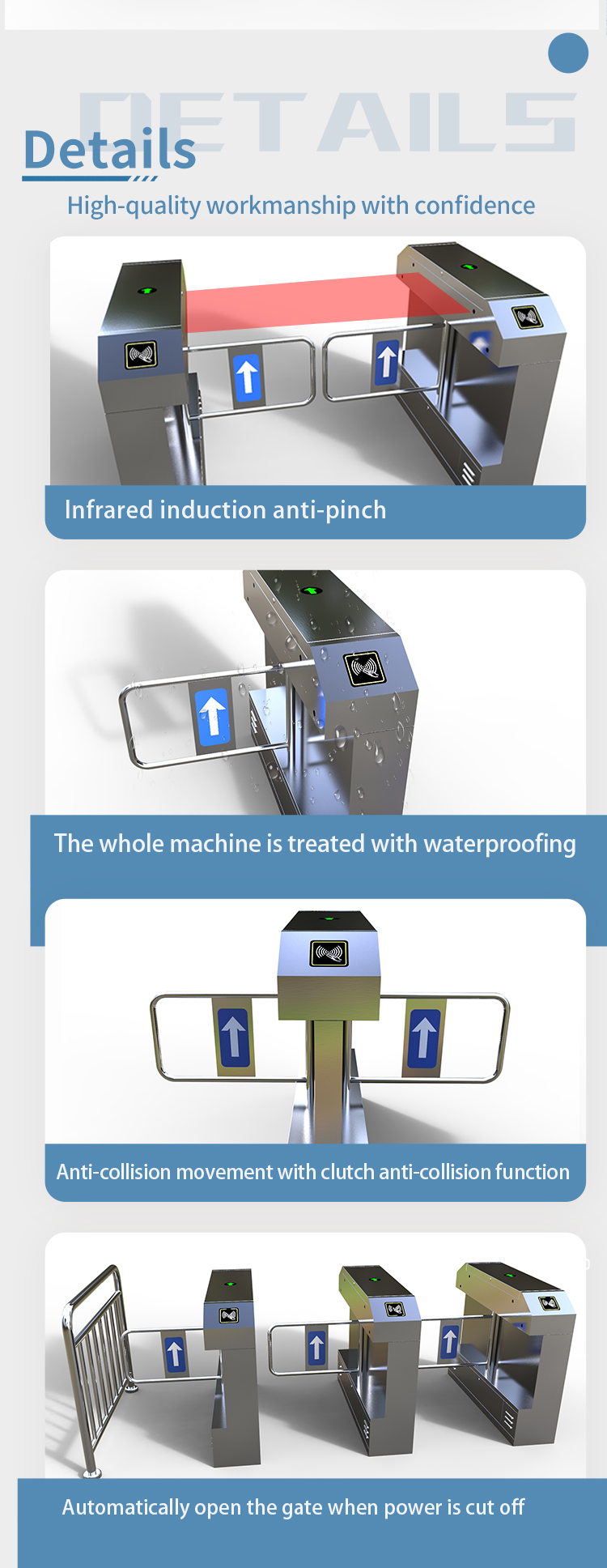 Automatic Revolving Gate Turnstile , Vertical Electronic Turnstile Gates For Pedestrian Access