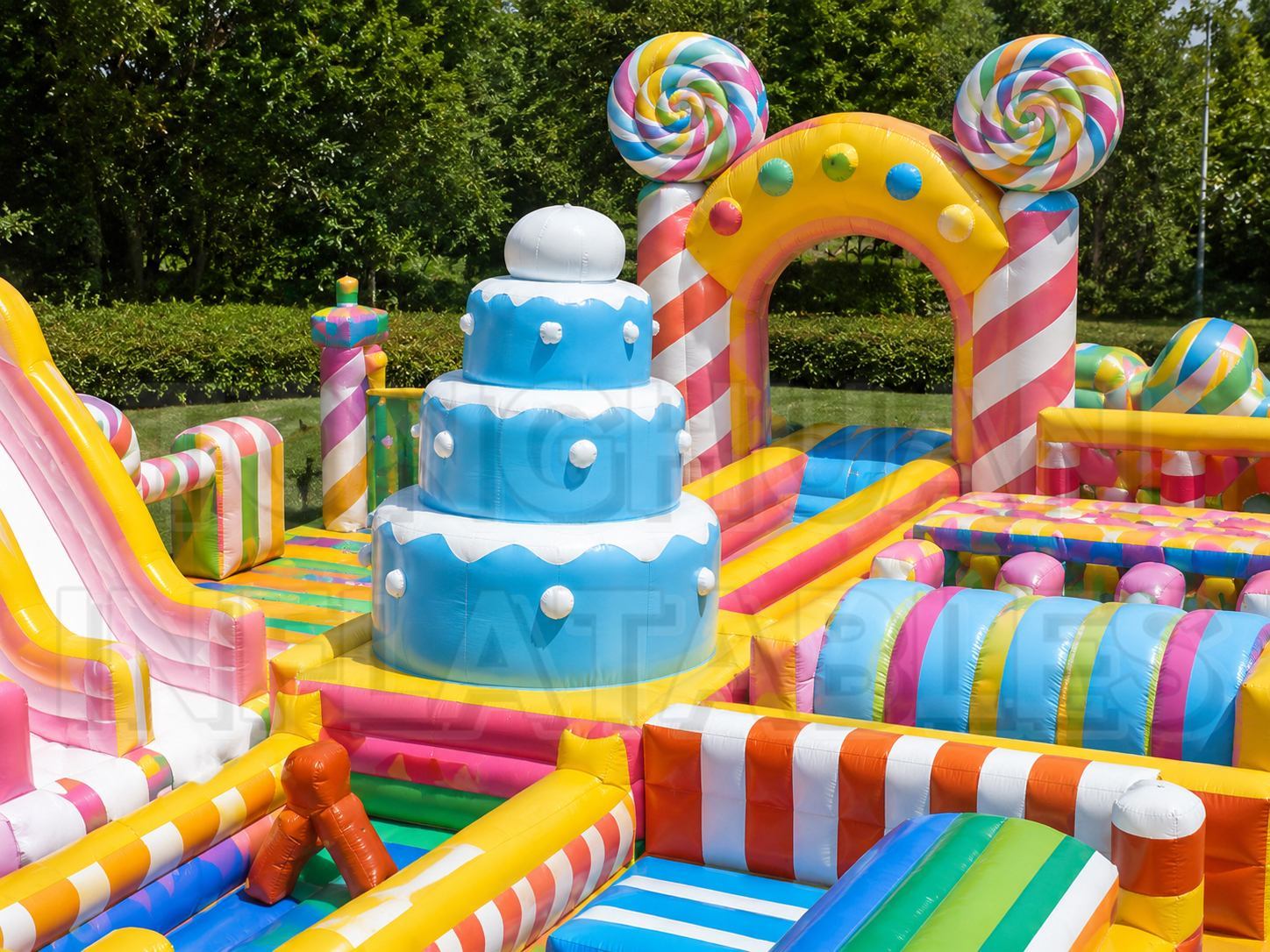 Large Inflatable Candyland Fun Park with Double Slides Interactive Games and Colorful Decorations for Rental Projects