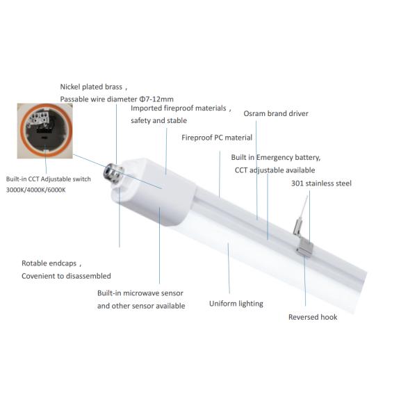 CCT Adjustable Available LED Tri-Proof Light Outdoor IP66 Waterproof Plastic Model 170lm/W