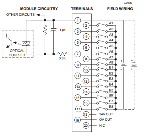 16 Point Control Interface Module IC693MDL645 24 Volt DC Positive / Negative Logic Input