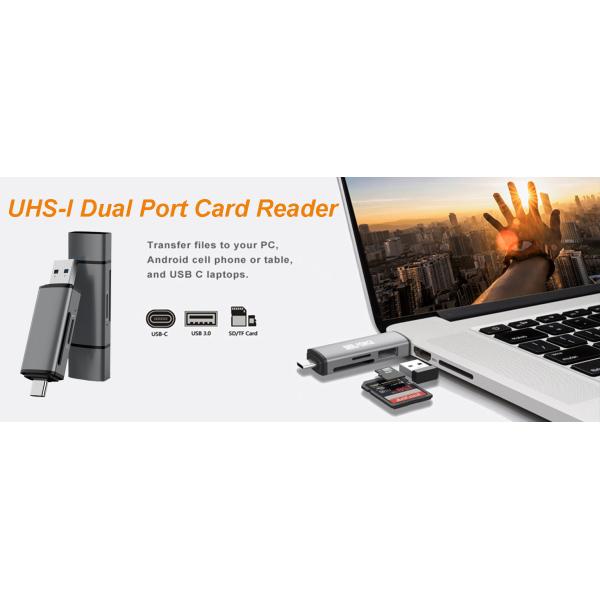 ROHS REACH USB 3.2 Card Reader USB C And USB A Card Reader Oxidation Grey