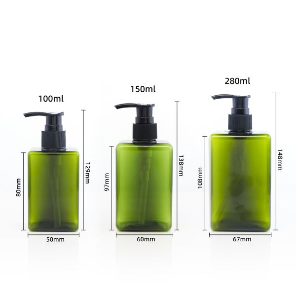 PET plastic press-pump bottle in various colors displayed on shelf