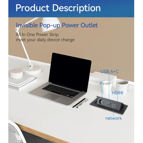 French Recessed Pop Up Socket Box with 20W Charge and Damped Spring Structure for Seamless Tabletop Outlet Integration