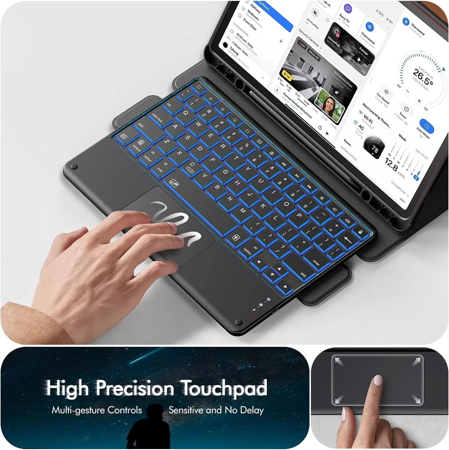 Detachable Backlit PU Material Keyboard Case for for Tab A9 Plus/A9+ 5G 2023 11 Inch 7-Color Trackpad