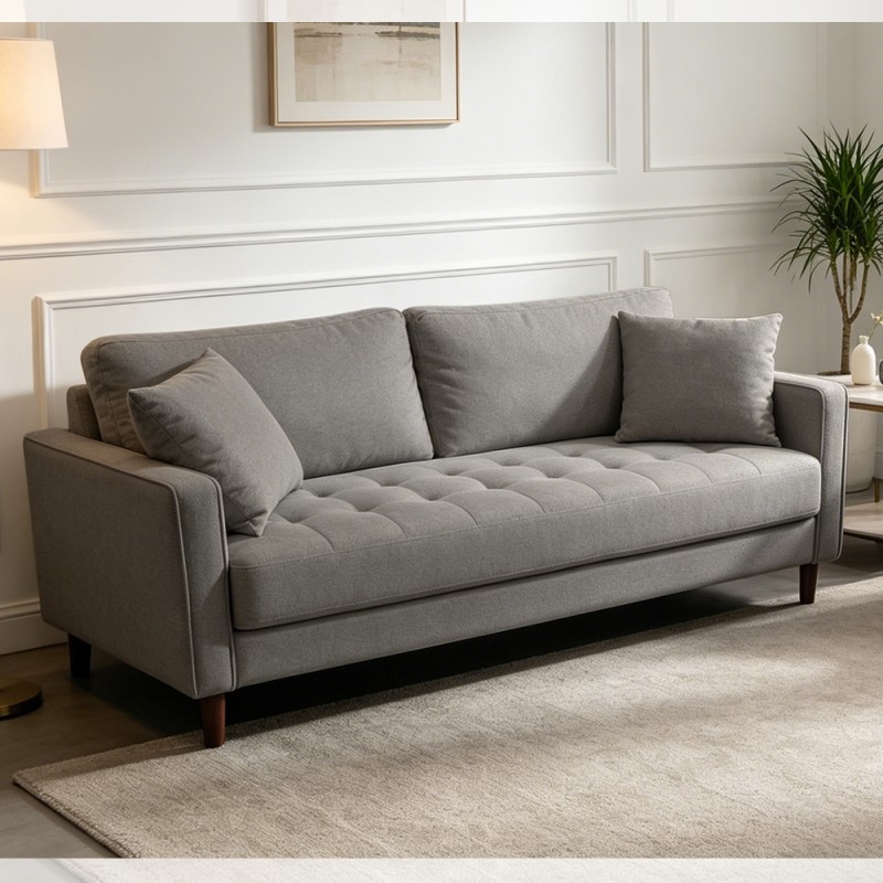 3 Piece Sofa set with Pillows, Gray Fabric