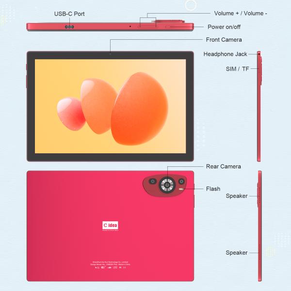 C Idea 10.1 Inch Android 14 Smart Tablet Pc With Dual SIM Support CM8200Plus red