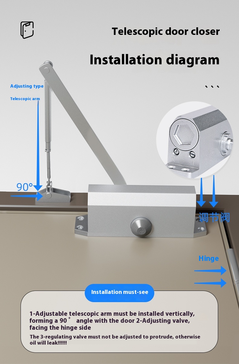 Modern Design Aluminum Hydraulic Buffer Automatic Silent Spring Heavy-Duty Fire Door Closer Adjustable Speed 55-100kg Capacity