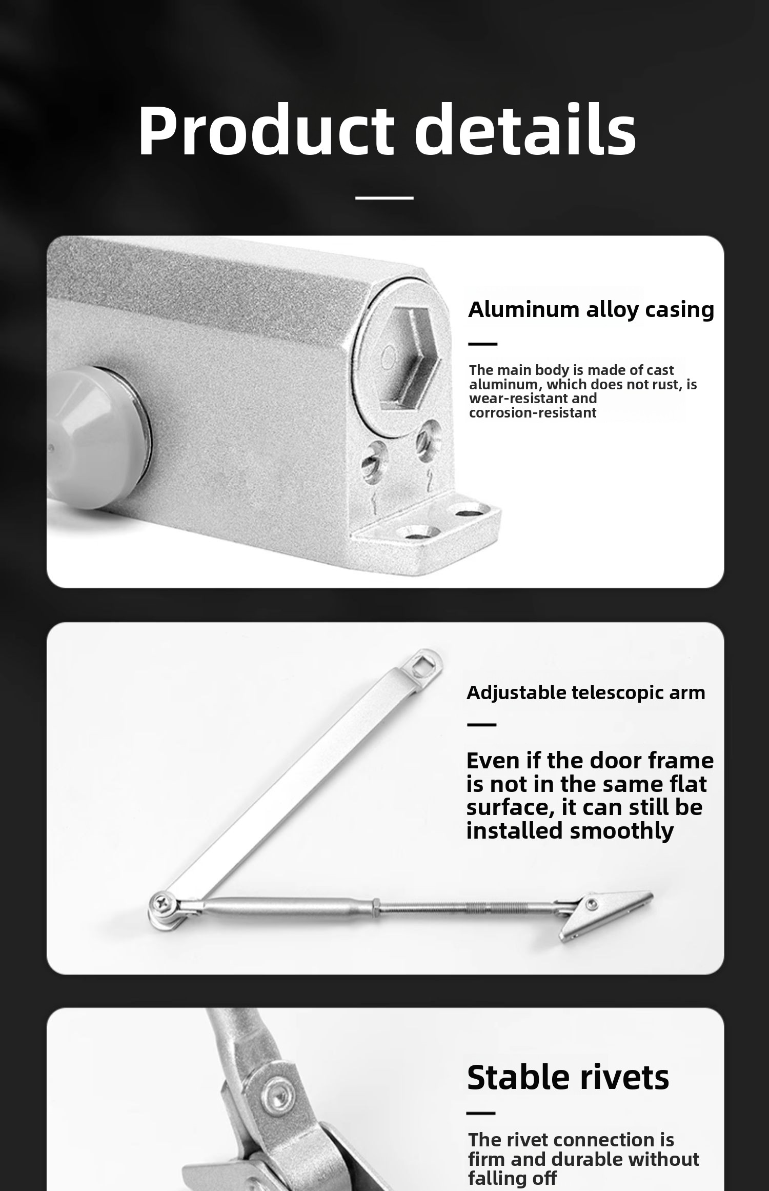 Modern Design Aluminum Hydraulic Buffer Automatic Silent Spring Heavy-Duty Fire Door Closer Adjustable Speed 55-100kg Capacity
