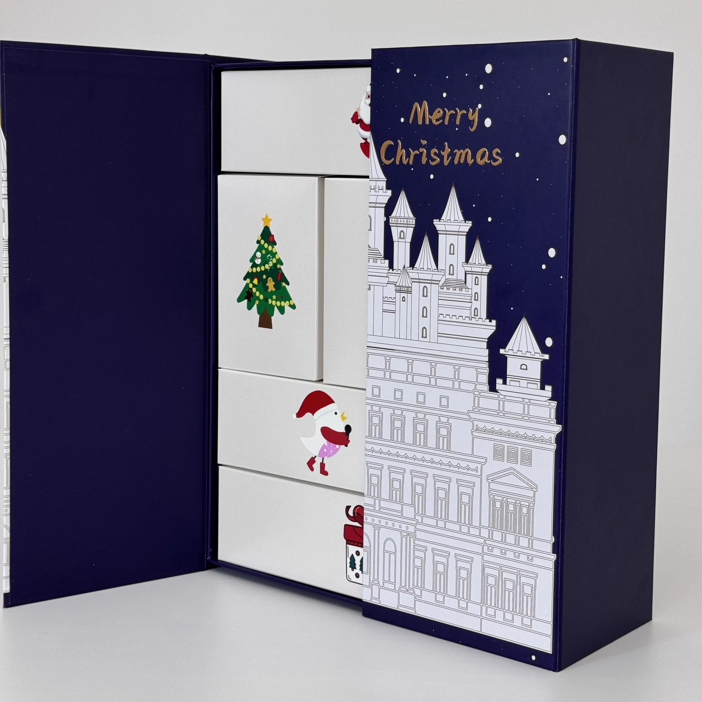Gold Foil Castle Christmas Countdown Mystery Gift Box Packaging
