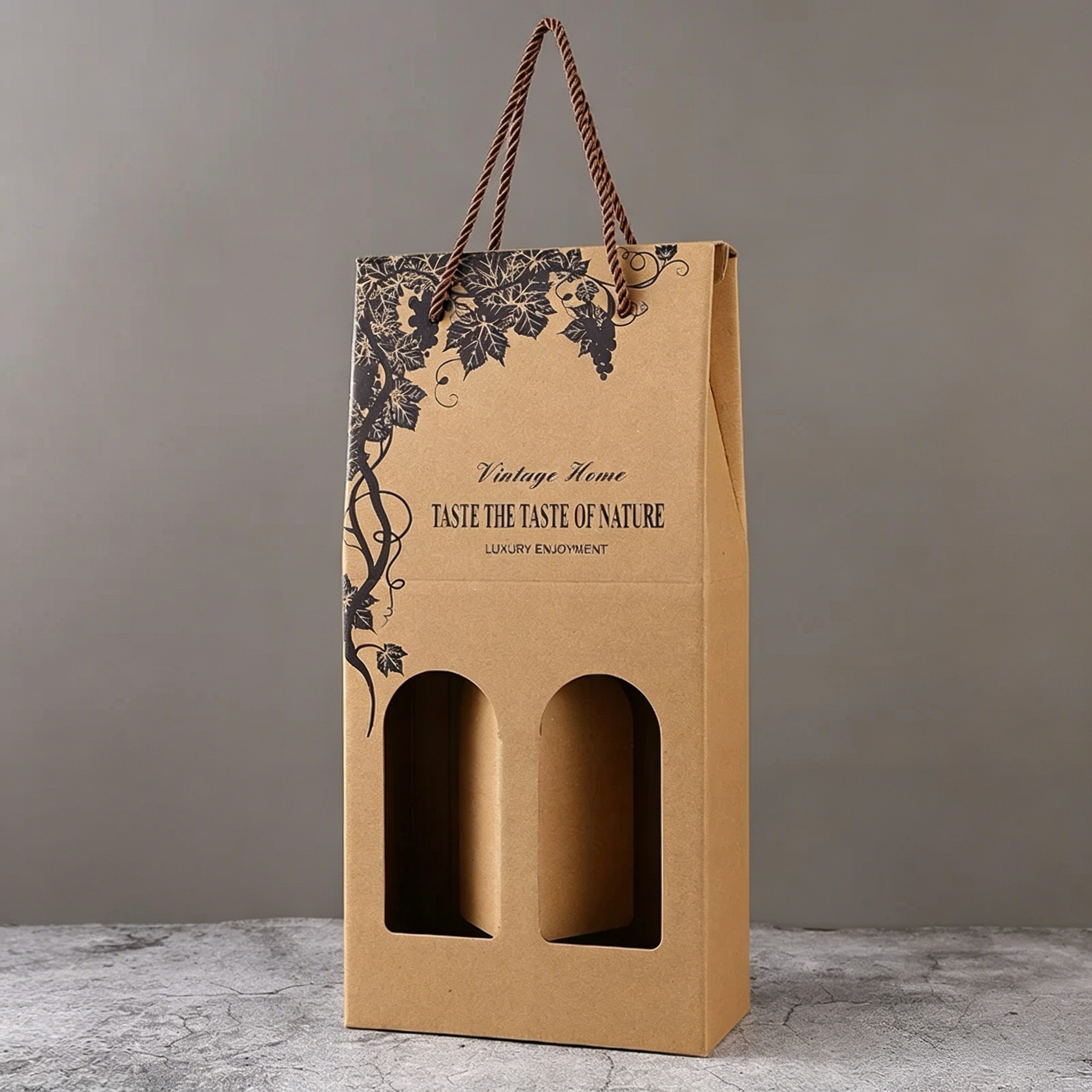 Corrugated Wine Packaging Boxes Window Rope Handle For Bottle Gift