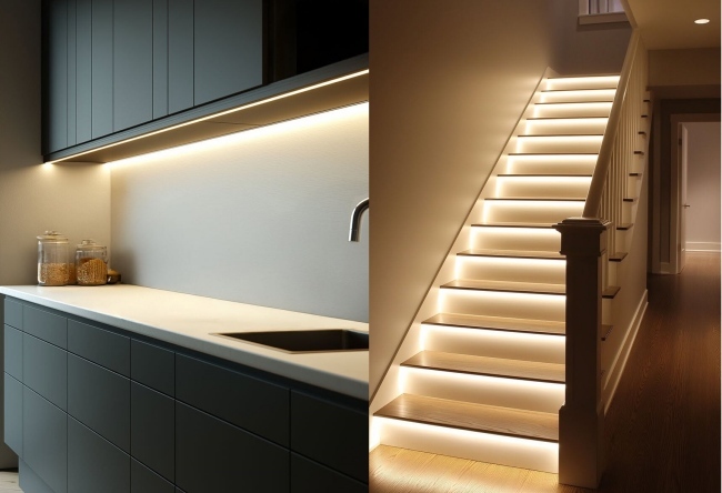 Self-adhesive dimmable LED strip lights for under cabinet commercial lighting