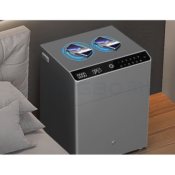 Biometric Fingerprint Nightstand Smart Safe Box Solid Steel Construction For Home Security