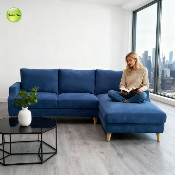 Navy Blue Japandi Washable Couch Sectional Velvet Modular Sofa