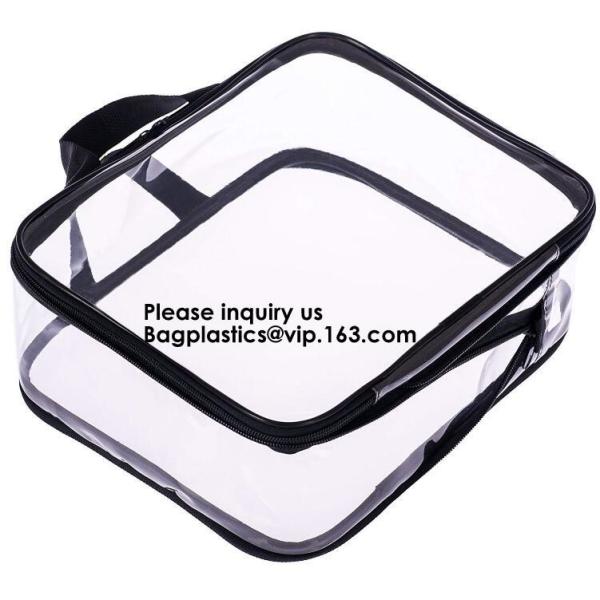 Clear Zipper Bag With Compression Packing Closure,Toiletry Bag With Pink Trim And Zipper Closing PVC zipper pouch bageas