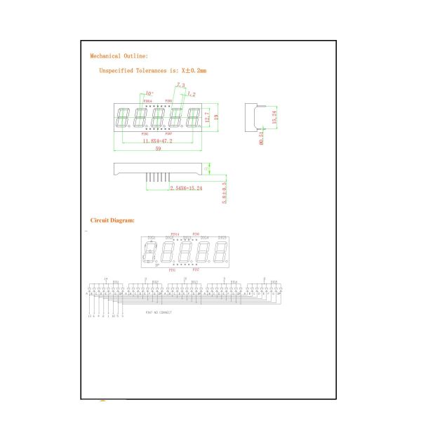 Compact LED 5 Digit 7 Segment Display 0.50 Inch Digit Height 12.7mm Suitable for Embedded Systems and Digital Indicators