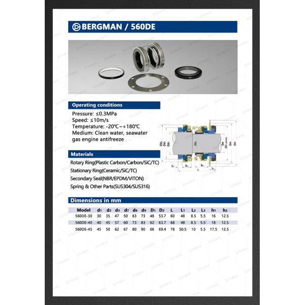BERGMAN 560DE Rotary Pump Mechanical Seal 30/35mm