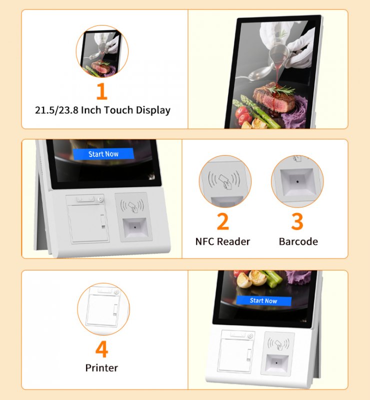 Desktop Wall Mounted Self Ordering Kiosk Quick Service Restaurant Machine