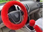 Shearling Short Wool Pink Fluffy Steering Wheel Cover Set With Genuine Leather