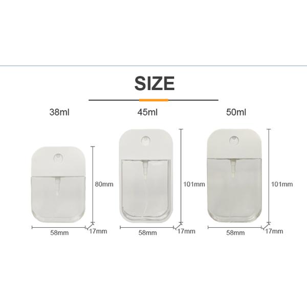 Popular New Design 38ml 45ml 50ml Credit Card Flat Type Empty Plastic Refillable Hand Sanitizer Perfume Mist Spray Bottle