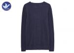 Vertical Pattern Mens Knitted Jumpers , Navy Blue Cable Knit Sweater Mens
