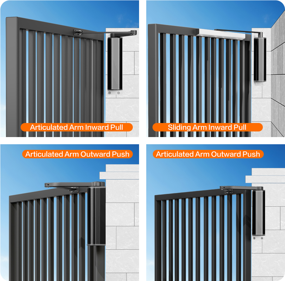 24V Light Duty Articulated Arm Swing Gate Opener with Access Control Interface and Anti-Pinch Protection