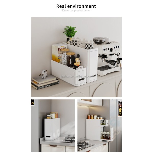 NEW Foldable Standing Metal Corner Countertop White Doublelayer Pull Out Drawer Spice Box Kitchen Storage Cabinet Organizer Rack