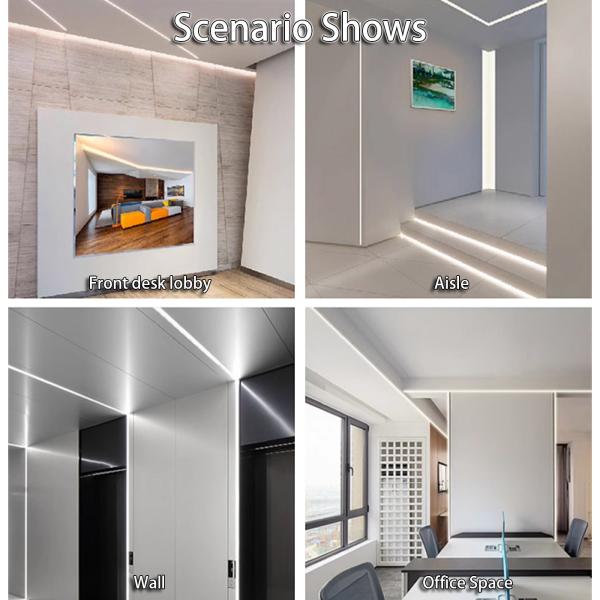 24V Tri-Color LED Strip Light showing ultra-thin 8mm profile and installation in ceiling linear lighting application