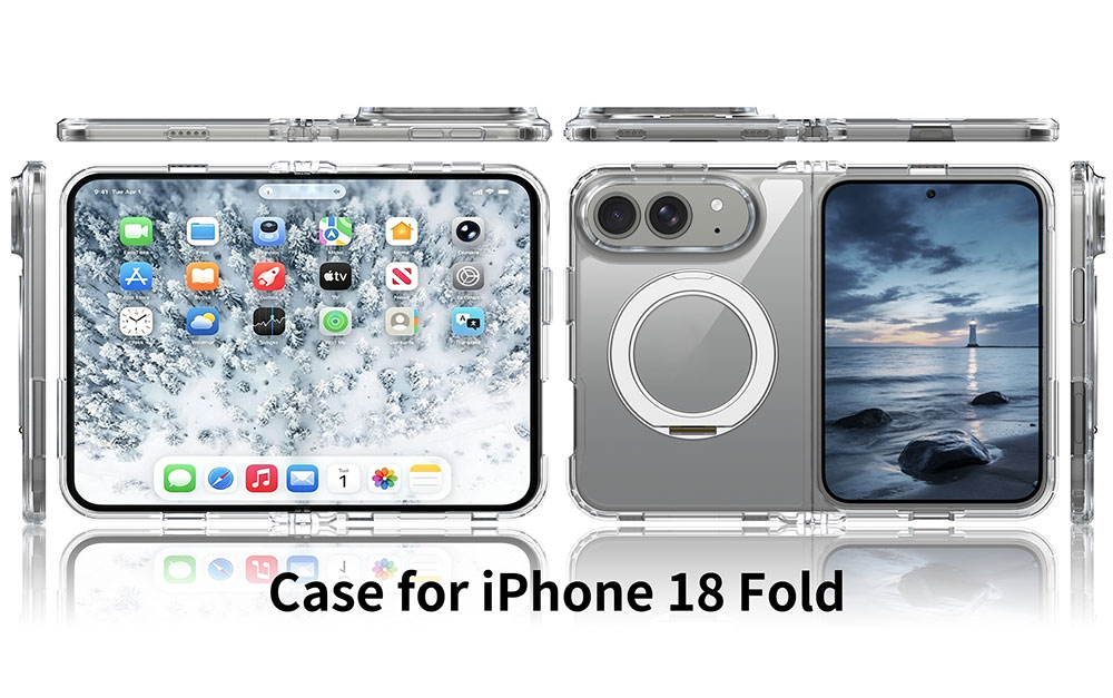 Laudtec Premium Foldable Magnetic Clear Phone Case for iPhone 18 Fold with Rotating Holder Skin-Feel Shockproof Protective Case