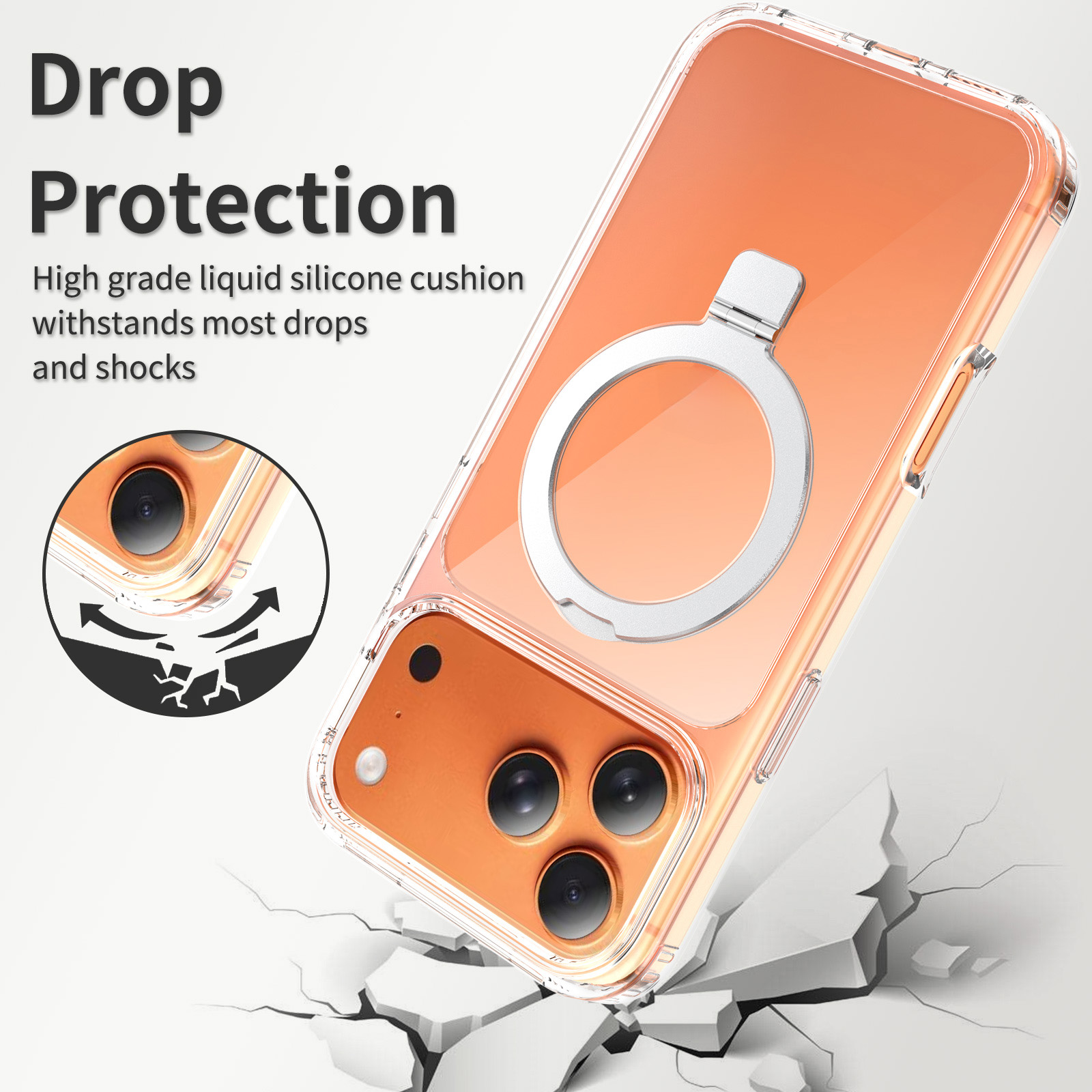 Laudtec PC Matte TPU Border Clear Back Magnetic Case with Round Stand & Holder for iPhone 18 17 Pro Max