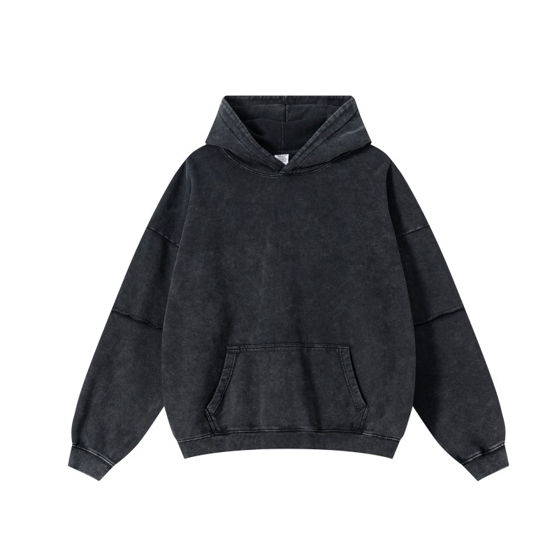 2025 Unisex Winter Pullover Hoodie 100% Cotton 370gsm Oversized Solid Acid Washed Comfort Fit