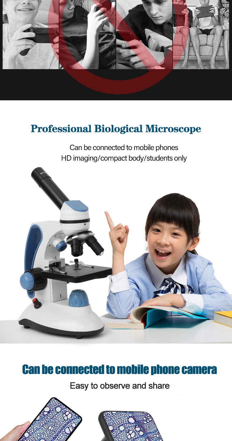 CenLee Portable Digital Biological Binocular Microscope Students All-Optical System LED Illumination Coarse/Fine Adjustment