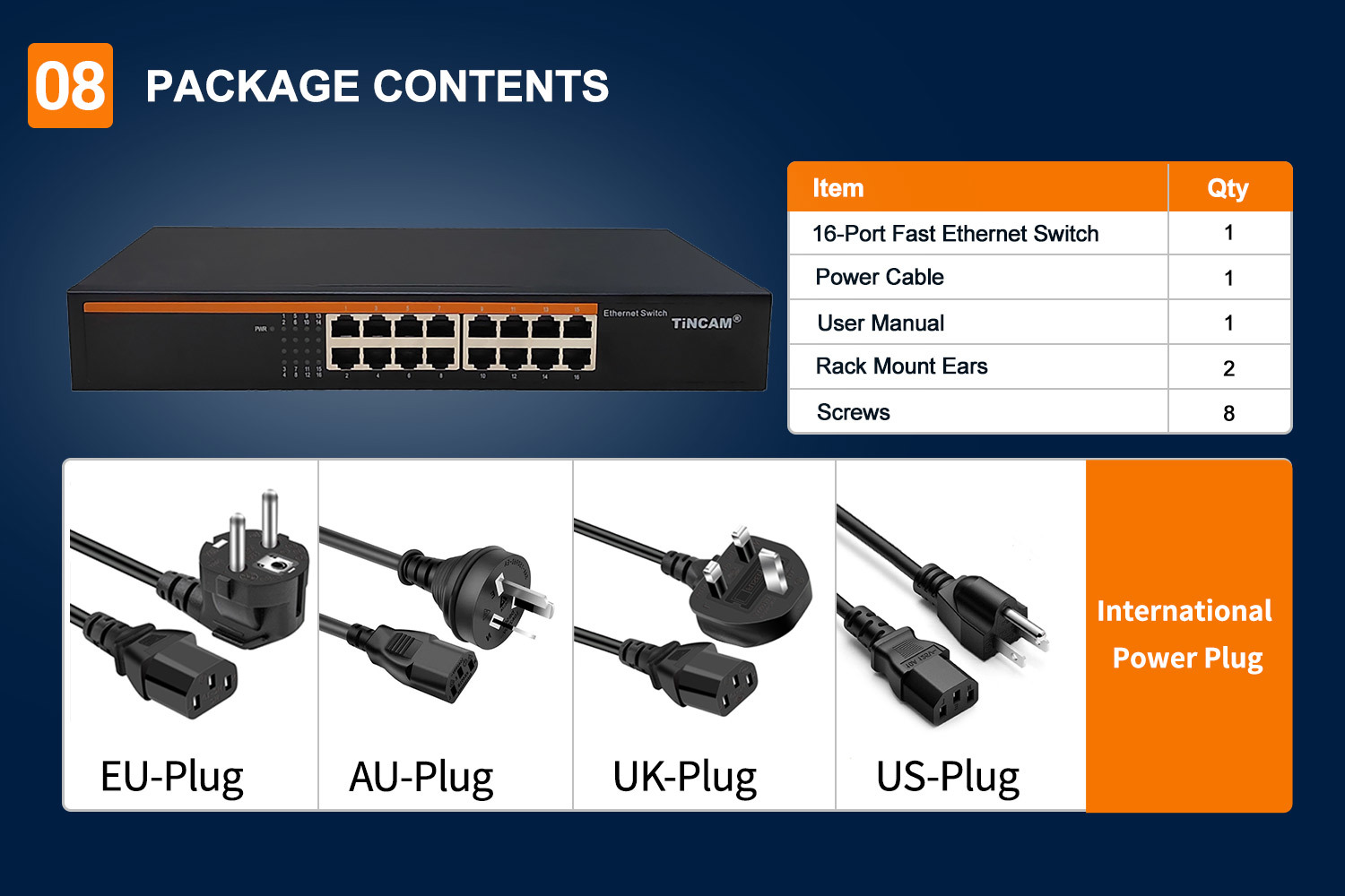 16 Port 10/100Mbps Fast Ethernet Switch Unmanaged Network Switch Rackmount/Desktop Metal Switch Internal Power Supply TBC-S4016N
