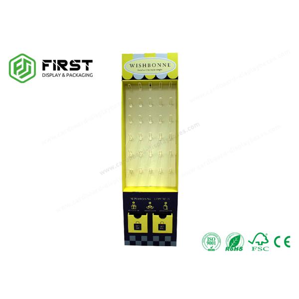 Logo Printed Customized Recyclable Corrugated Carton Floor Display Stand With Plastic Hooks