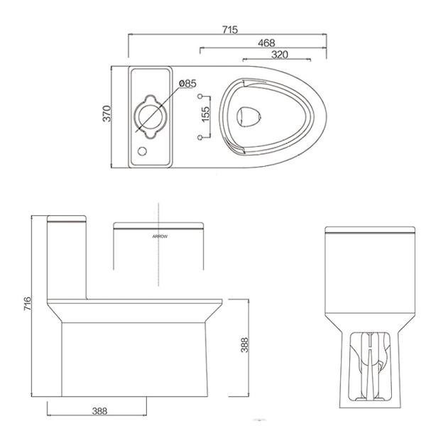 ISO9001 One Piece Toilets Siphon Flush Chair Height Elongated Toilet With Seat Soft Closed