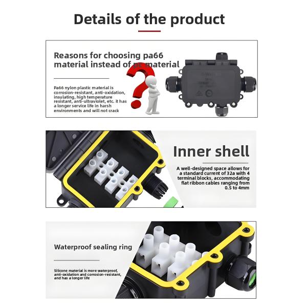Waterproof Splitting Junction Box 1 Input 3 Outputs Integrated IP68