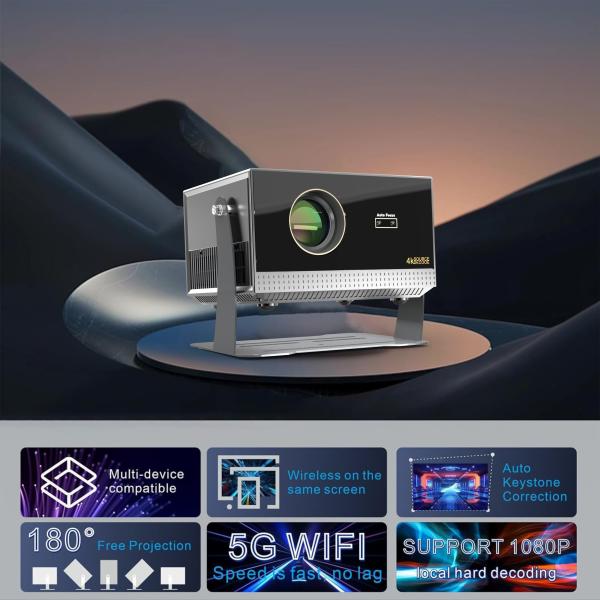 H1 Dark Gray Full HD Flip Dust Free Projector Full Sealed Auto Focus Android Smart Projector