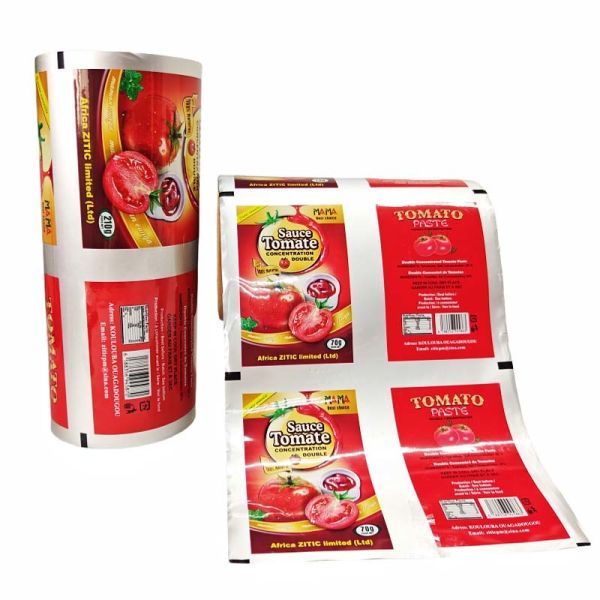 Multi color printed plastic laminated roll film custom size for condiment snack automatic packaging